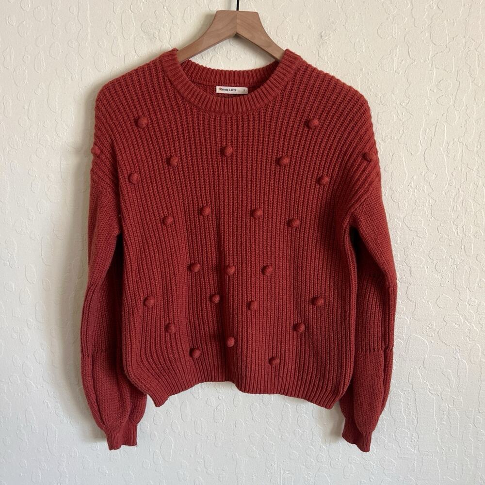 Marine Layer Rowan Bobble Ribbed Knit Crewneck Sweater Small Rust Cotton Wool